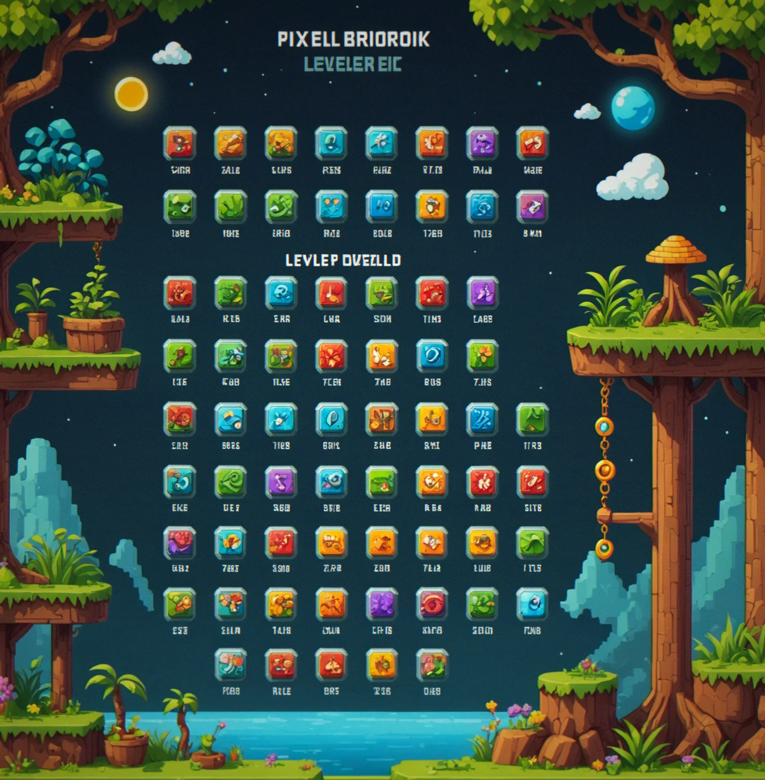 Pixelbrook level progression counter showing 87 of 140 levels completed with regional unlock indicators