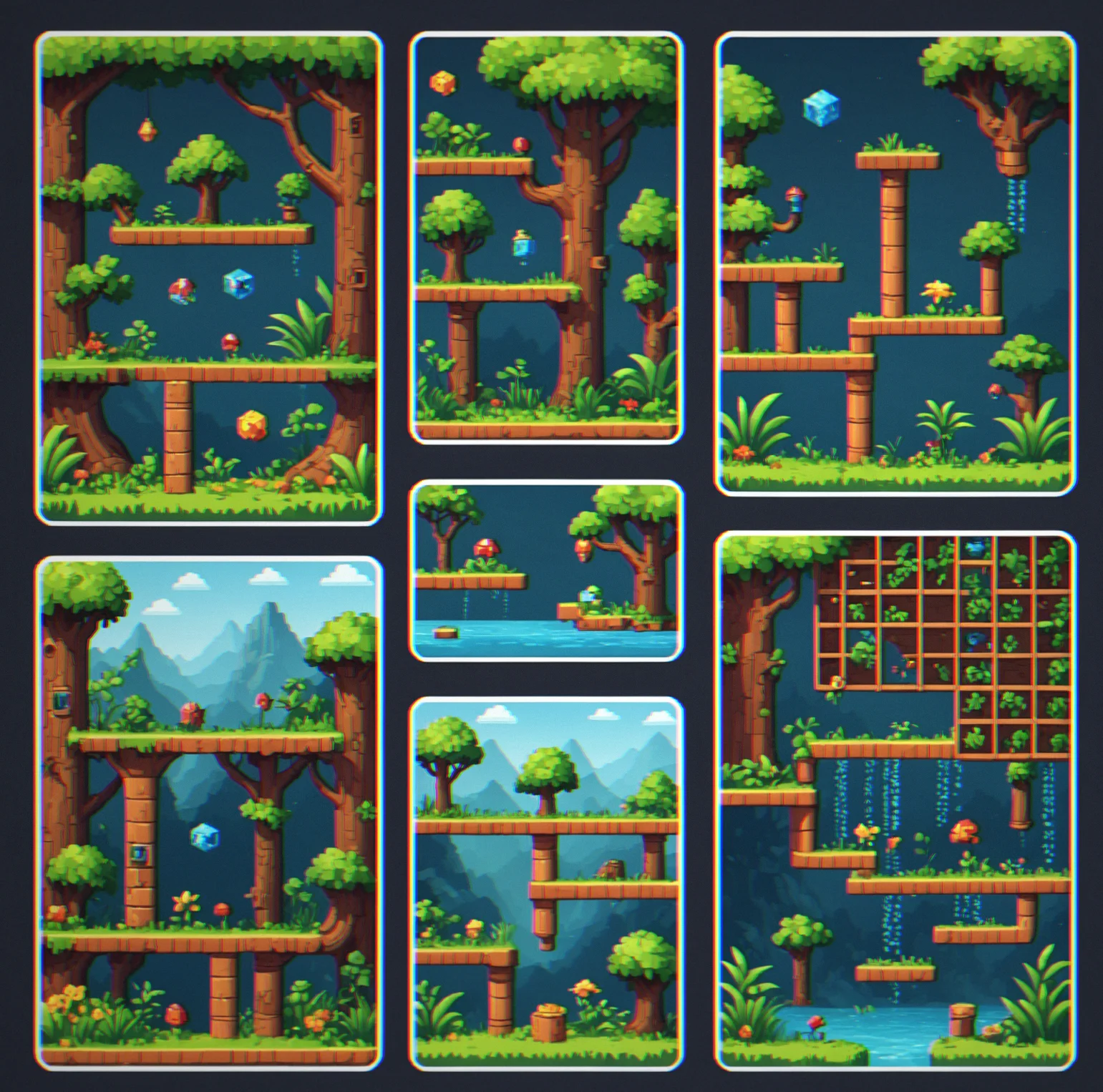 Three puzzle layouts showing progressive complexity from single-block movement to multi-switch coordination