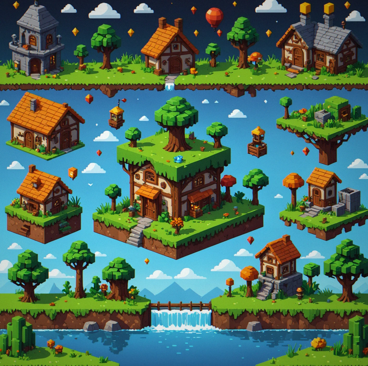 Pixelbrook gameplay showing a character navigating through a flooded library with stacked books, floating platforms and water-themed puzzle elements