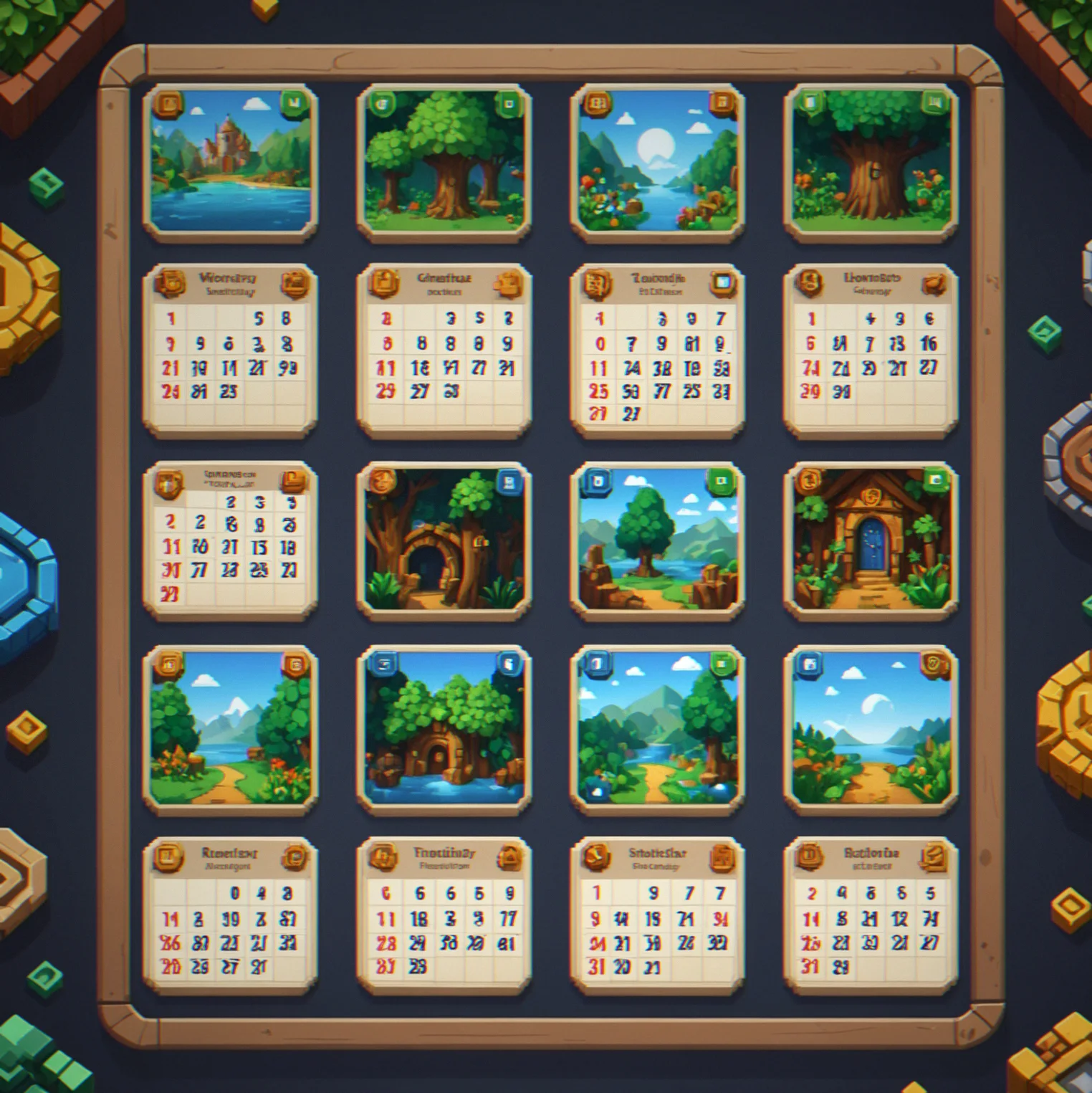 Calendar display showing seven consecutive daily login rewards with increasing cosmetic unlocks
